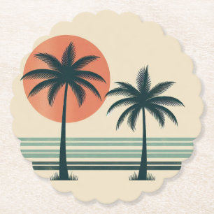 Retro/ tropische palmboom kartonnen onderzetters