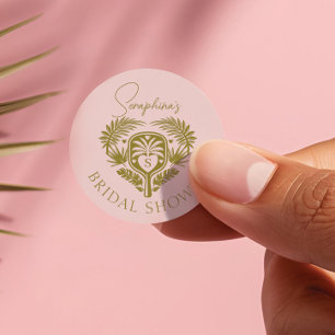Retro Tropische Palmboom Pickleball Bruidsdouche Ronde Sticker