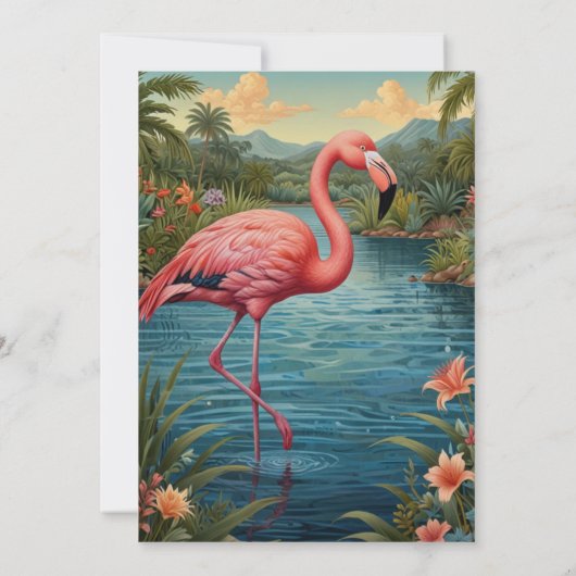 Retro tropische roze flamingo kaart (Achterkant)