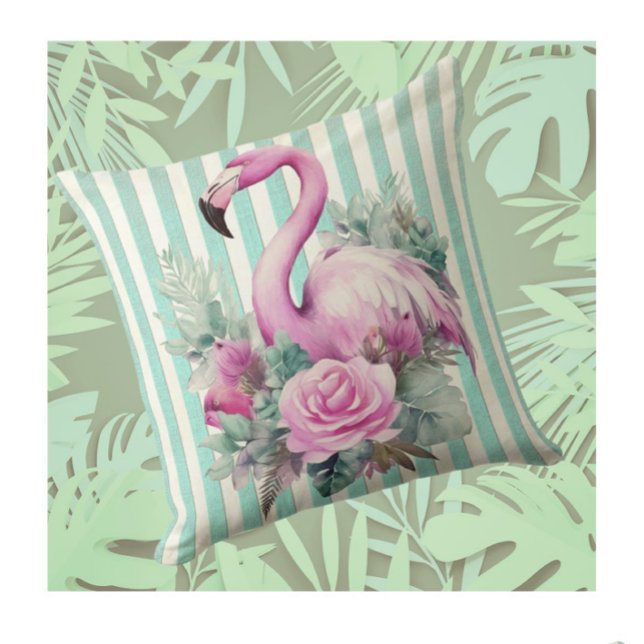  retro tropische roze flamingo kussen (Vintage flamingo and roses)