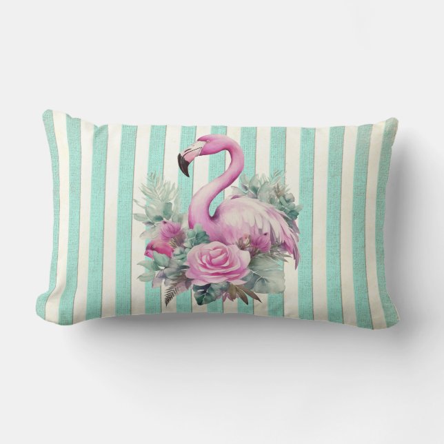  Retro Tropische Roze Flamingo Rozen Kussen (Voorkant)
