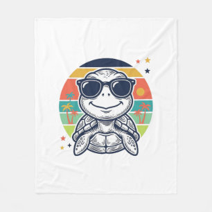 Retro Tropische Schildpad Zonnebril Strand Shirt_1 Fleece Deken