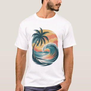 Retro Tropische Surf Kunst Vintage Golf & Palmboom T-shirt