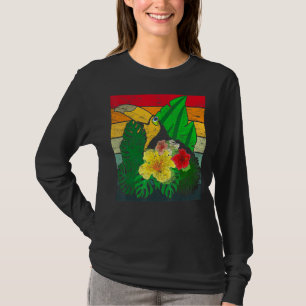 Retro Tropische Vogel Dier Exotische Bladeren Bloe T-shirt