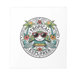Retro Tropische Zeeschildpad Zonnebril Grafische T Notitieblok