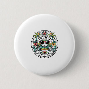 Retro Tropische Zeeschildpad Zonnebril Grafische T Ronde Button 5,7 Cm