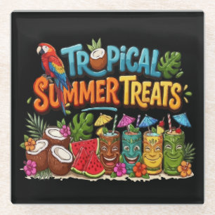 Retro Tropische Zomer Lekkernijen Tiki Bar Glazen Onderzetter