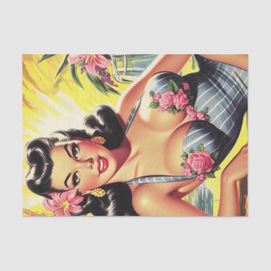 Retro Tropische Zomer Pin Up Tissuepapier (Voorkant)