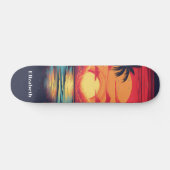 Retro  Tropische Zonsondergang Aangepaste Naam Skateboard (Horizontaal)