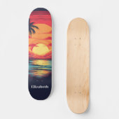 Retro  Tropische Zonsondergang Aangepaste Naam Skateboard (Voorkant)