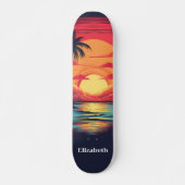 Retro  Tropische Zonsondergang Aangepaste Naam Skateboard (Voorkant)