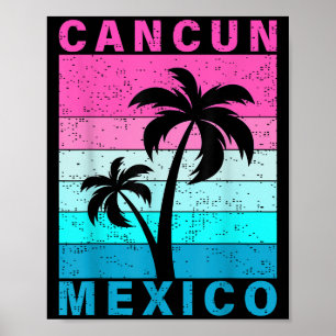 Retro Tropische Zonsondergang Cancun Strand Mexico Poster