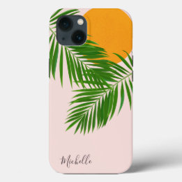 Retro Tropische Zonsondergang Palmbladeren Minimal iPhone 13 Hoesje