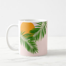 Retro Tropische Zonsondergang Palmbladeren Minimal Koffiemok