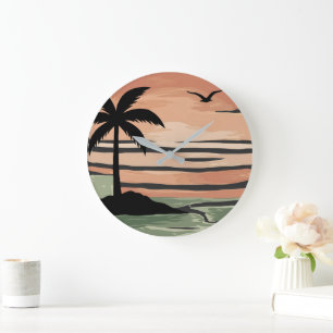 Retro Tropische Zonsondergang Palmboom Ontwerp R Grote Klok
