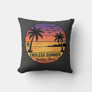 Retro Tropische Zonsondergang Palmboom Strand Kuss Kussen