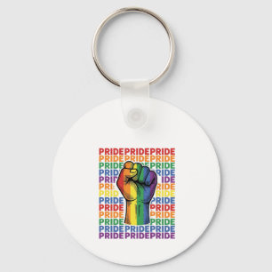 Retro trots opgeheven vuist regenboog shirt ontwer sleutelhanger