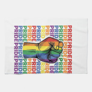 Retro trots opgeheven vuist regenboog shirt ontwer theedoek