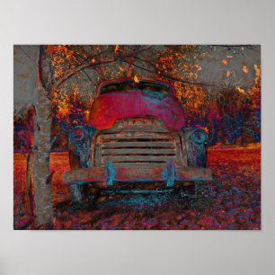 Retro Truck Red Oranje Rustic Herfst Poster