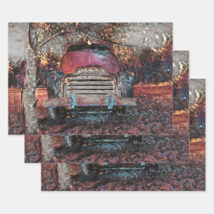 Retro Truck  Red Oranje Yellow Rustige Herfst Inpakpapier Vel