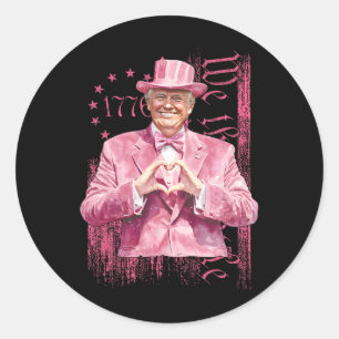 Retro Trump Roze 45 47 USA 1776 Vlag Wij het Volk Ronde Sticker