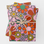 Retro Tuin Bloemen Groovy jaren 60 Uitgebroed Bloe Inpakpapier Vel (In situ)