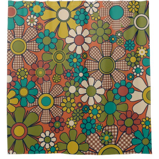 Retro Tuin Bloemen Whimsical 70s Pattern Douchegordijn (Voorkant)