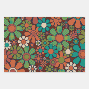 Retro Tuin Gingham Bloemen 60s 70s Bloemen Inpakpapier Vel