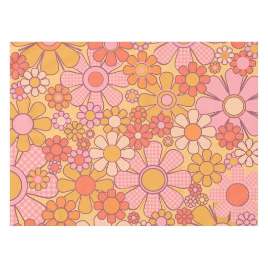 Retro Tuin Gingham Bloemen 60s 70s Patroon Tafelkleed (Voorkant (Horizontaal))