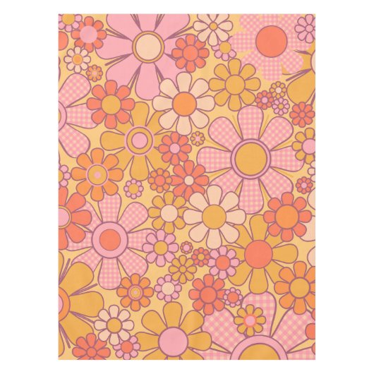 Retro Tuin Gingham Bloemen 60s 70s Patroon Tafelkleed (Voorkant)