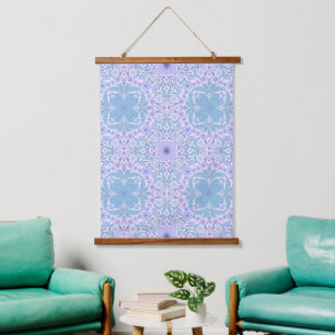 Retro tuinbloemen in blauw en violet hangend wandkleed