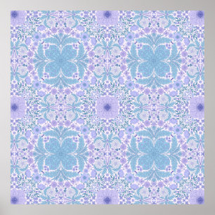 Retro tuinbloemen in blauw en violet poster