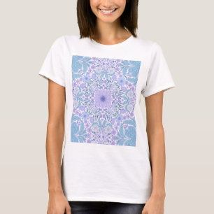 Retro tuinbloemen in blauw en violet t-shirt