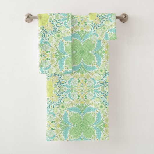 Retro tuinbloemen in groen en geel bad handdoek (Insitu)