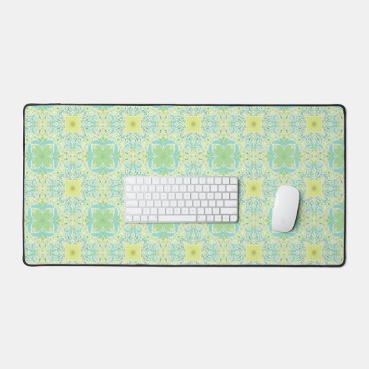 Retro tuinbloemen in groen en geel bureaumat (Keyboard & Muis)