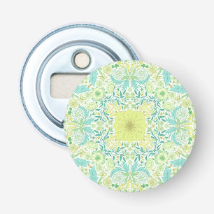 Retro tuinbloemen in groen en geel button flesopener