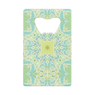 Retro tuinbloemen in groen en geel kredietkaart flessenopener