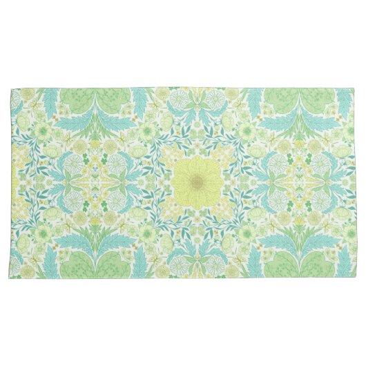 Retro tuinbloemen in groen en geel kussensloop (Voorkant-Rechts)