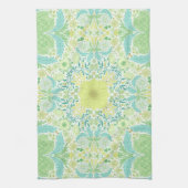 Retro tuinbloemen in groen en geel theedoek (Verticaal)