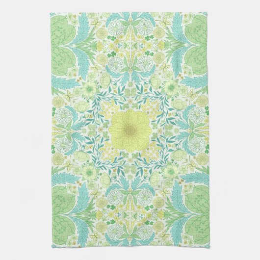 Retro tuinbloemen in groen en geel theedoek (Verticaal)