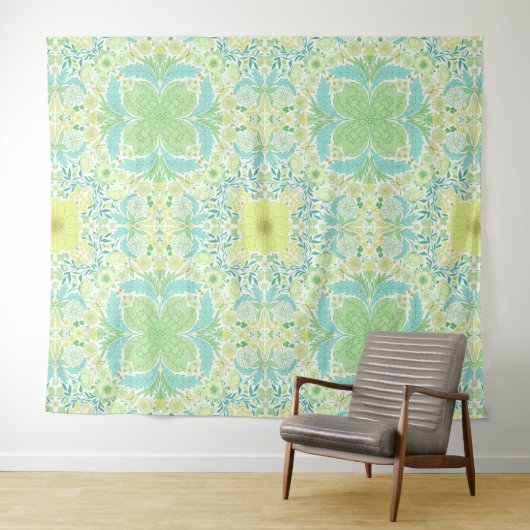 Retro tuinbloemen in groen en geel wandkleed (In Situ (horizontaal))