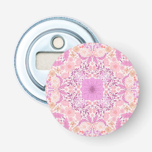 Retro tuinbloemen in roze button flesopener