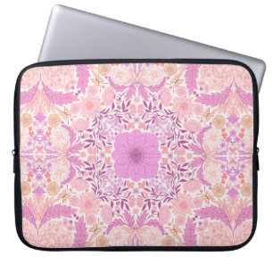 Retro tuinbloemen in roze laptop sleeve