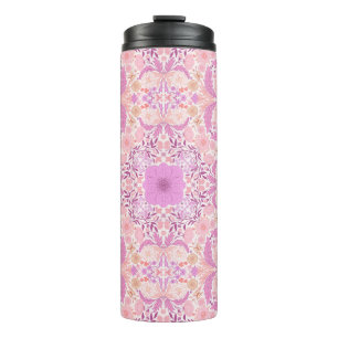 Retro tuinbloemen in roze thermosbeker