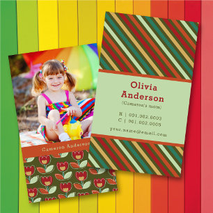 Retro Tulp Blooms En Strepen Patroon Foto Mama Contactkaartje