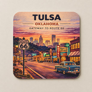 Retro Tulsa Oklahoma Route 66 Reis Scene Vierkante Kartonnen Onderzetter