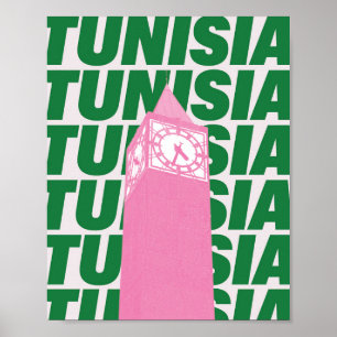 Retro Tunesië Klok Poster   Vintage Reis-Inspirati