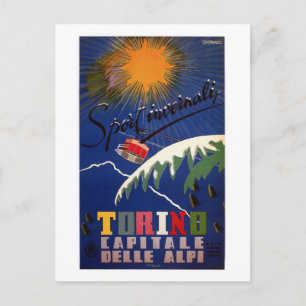  retro Turijn wintersport Italiaans reizen Briefkaart