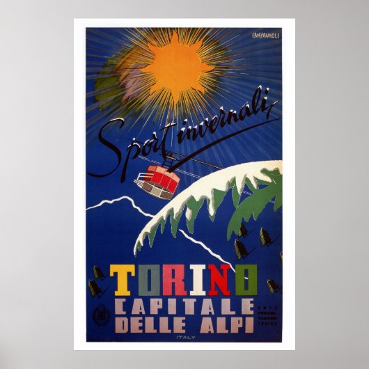  retro turijn wintersport Italiaans reizen Poster (Voorkant)