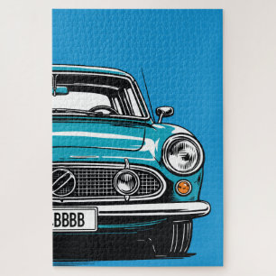 Retro Turkoois Klassieke Auto Front Pop Art Illust Legpuzzel